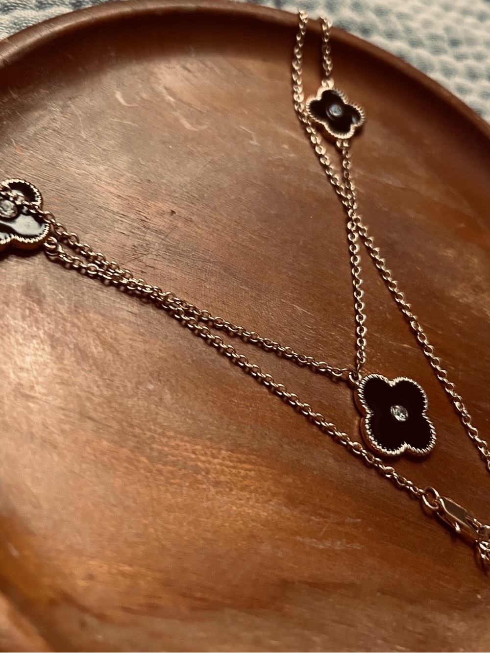 Tahari Rose Gold Layered Clover Necklace with Black Accents